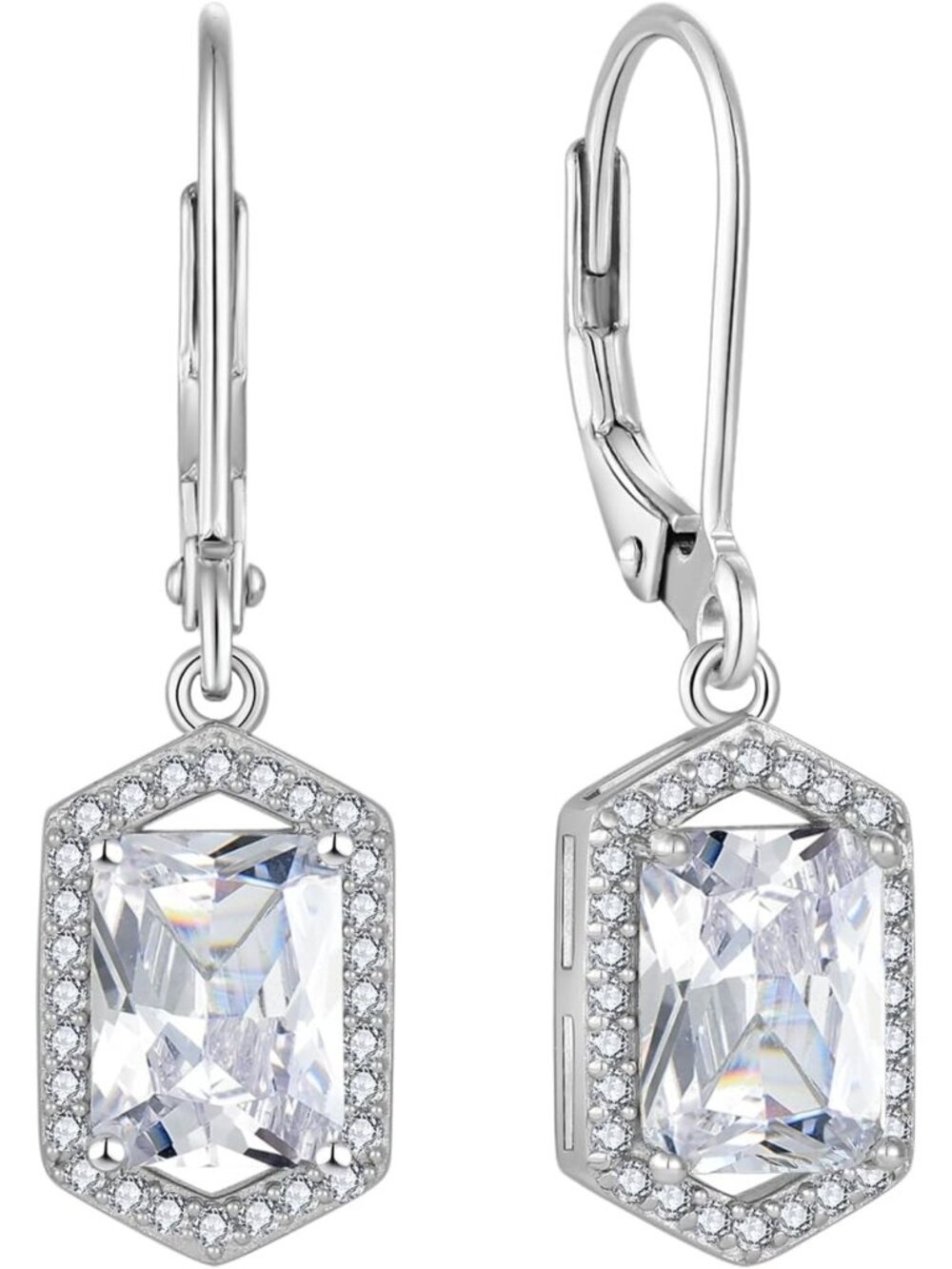 925 Sterling Silver Halo Birthstone Earrings, Rectangular Cut, Perfect Gift for